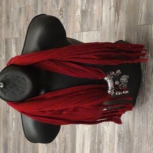 Scarf, Burgundy Red color with  Silver Elephants